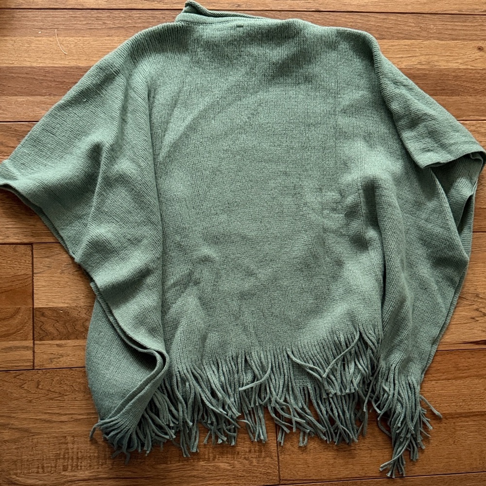 Sage Green Fringe Poncho Sweater